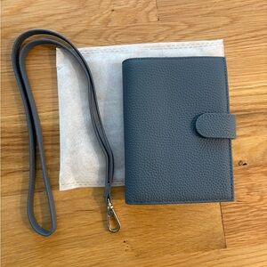 Elegant Gray Blue Leather Passport Holder